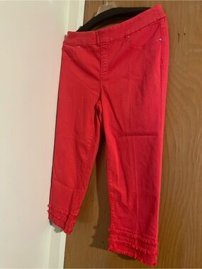 Chico's Bright Red Ruffle Hem Capri Pants